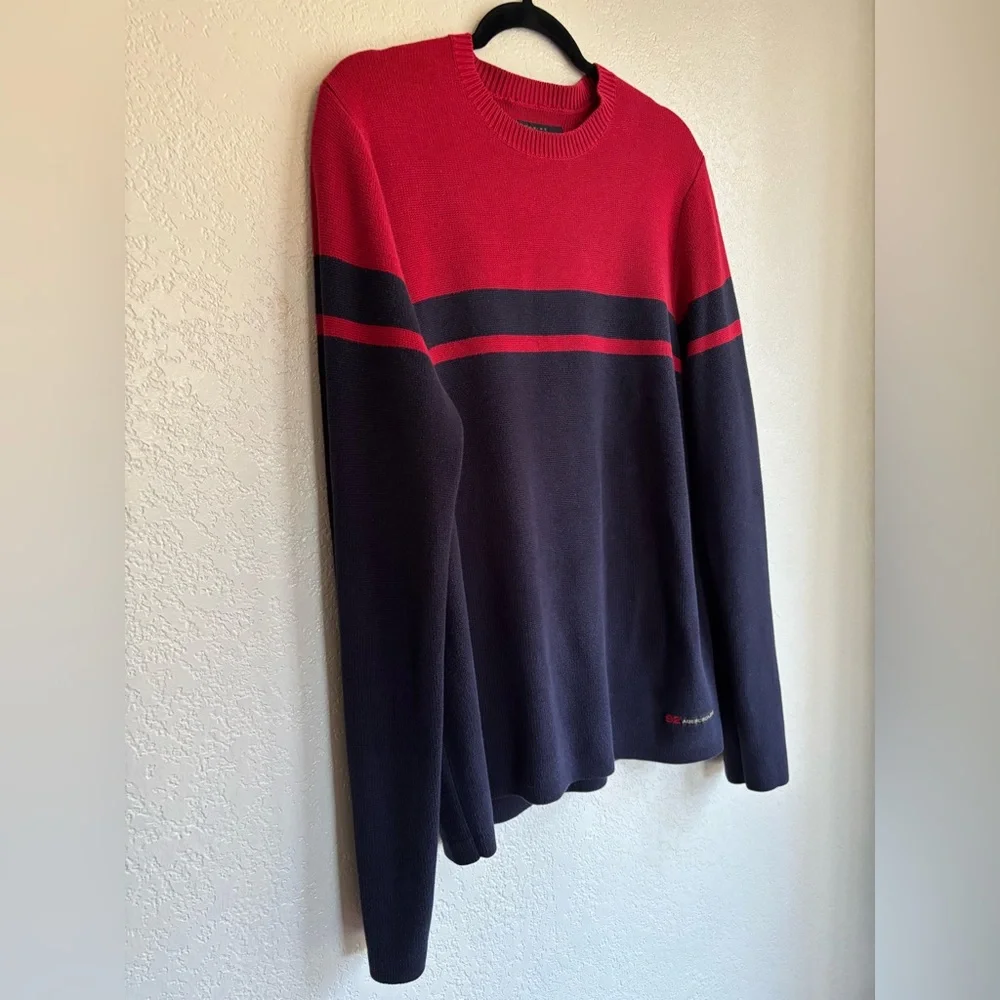 Vintage Abercrombie & Fitch Sweater Blue Red Colorblock Stripe Crewneck 90s
